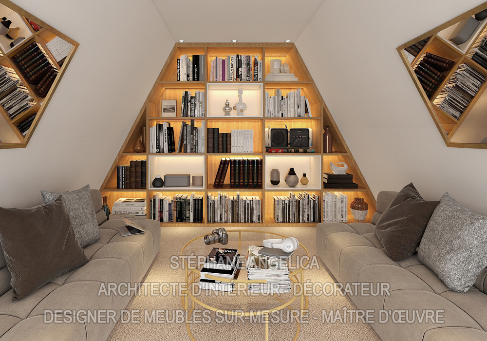 Bibliothèque sous comble sur mesure