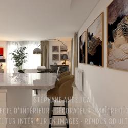 CUISINE ÉQUIPÉE SUR-MESURE AVEC ÎLOT CENTRAL : APPARTEMENT VEFA EN RENDUS 3D ULTRA HD