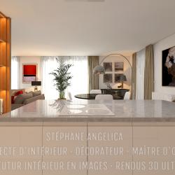 CUISINE ÉQUIPÉE SUR-MESURE AVEC ÎLOT CENTRAL : APPARTEMENT VEFA EN RENDUS 3D ULTRA HD